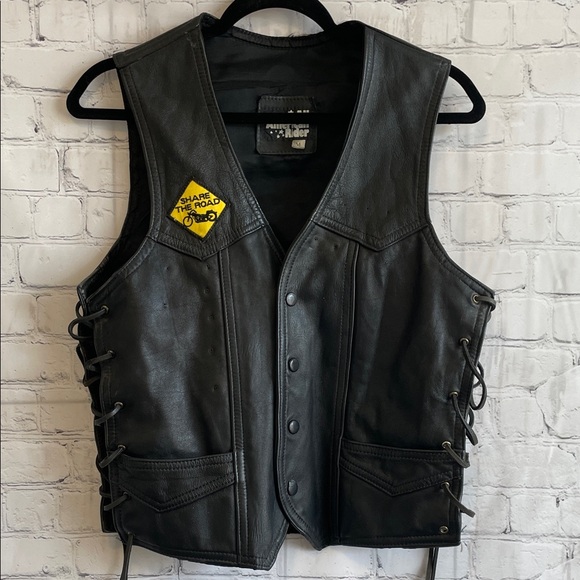 All American Ryder Black Leather Biker Vest with Harley-Davidson - Picture 2 of 8